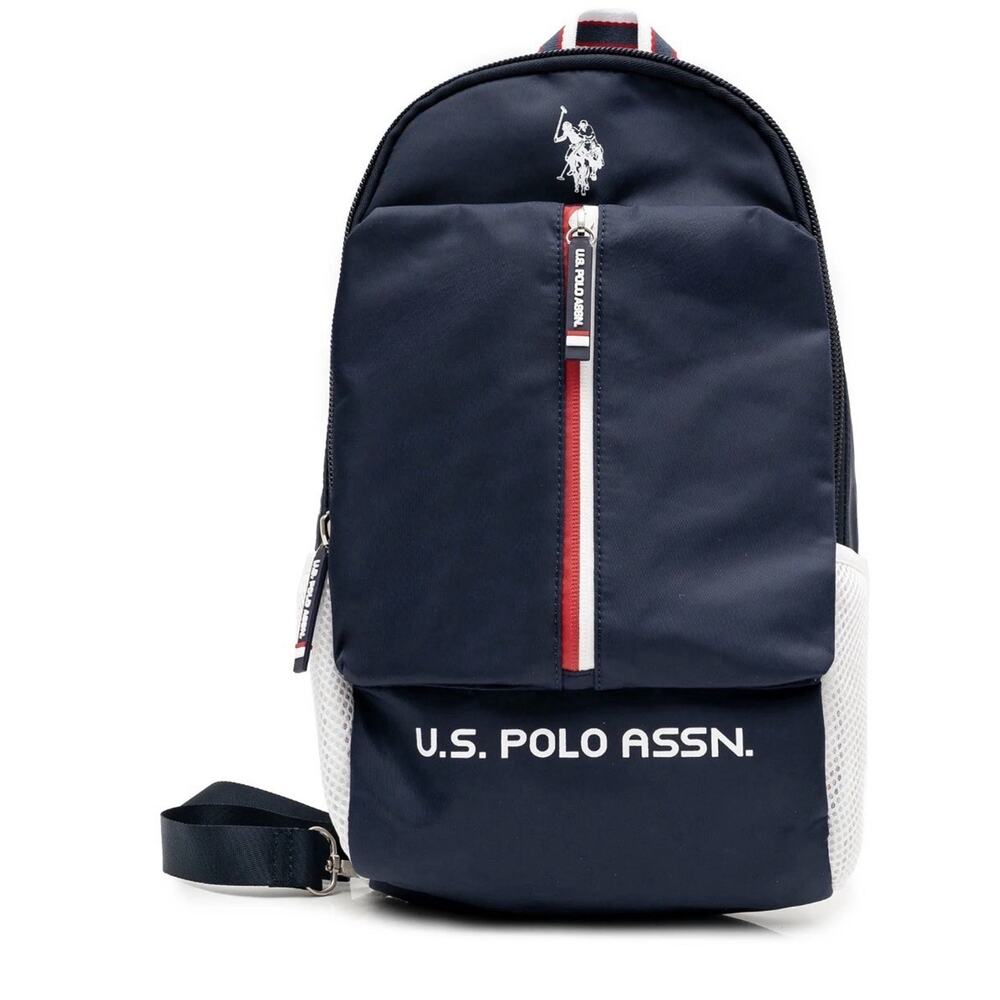 U.S. Polo Assn. Sling Pack Red White Stripe Navy Blue Padded Strap Zip Unisex